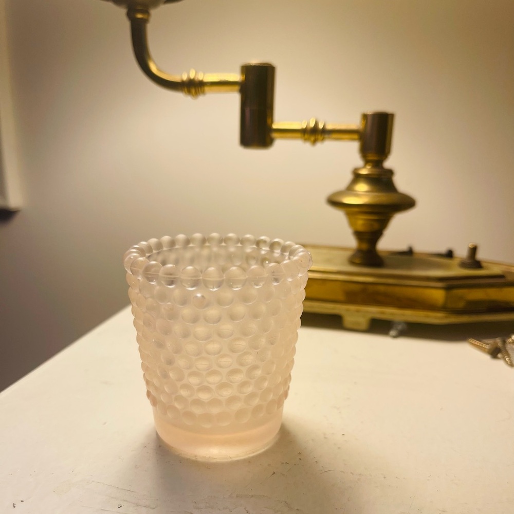 Vintage 1970's Pale Pink Glass Hobnail Candle Votive